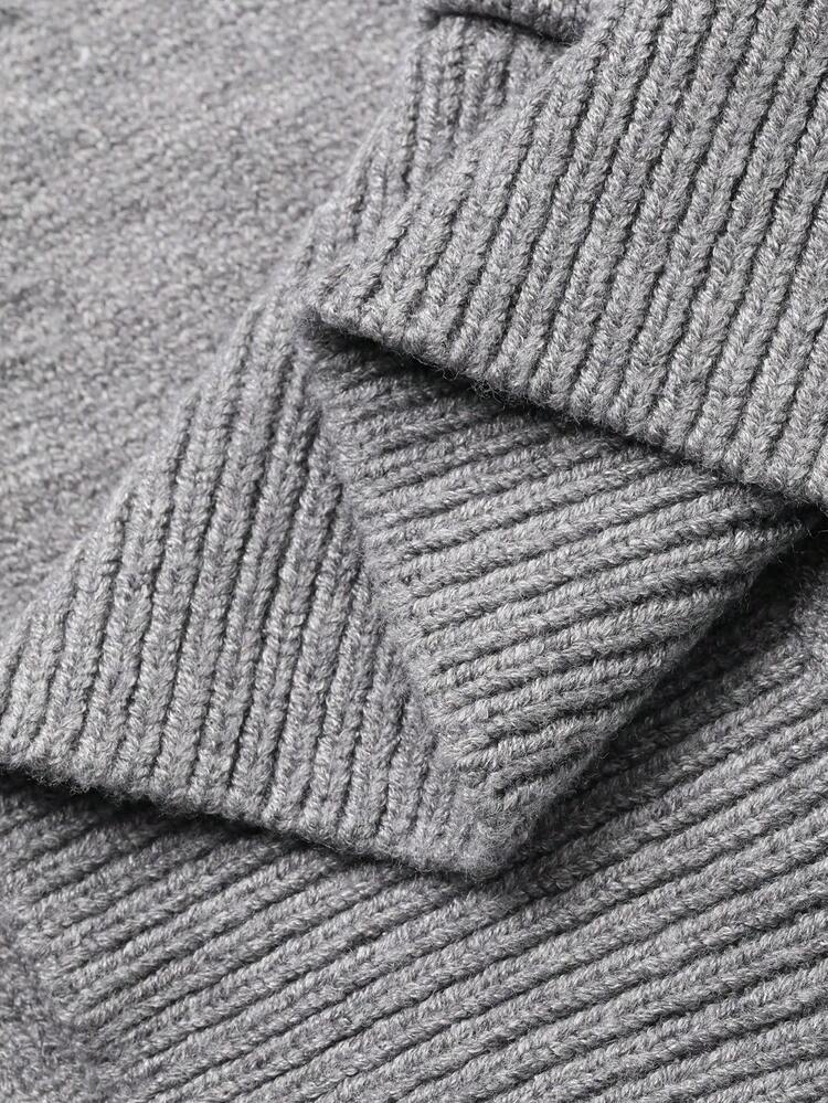 Men's Letter Jacquard Grey Hooded Sweater, Street Style, Autumn