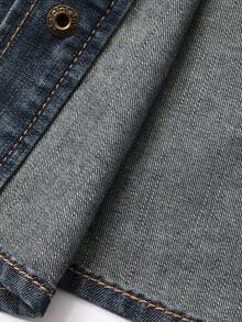 DAZY Chaqueta vaquera casual de manga larga, cuello alto, corte holgado y efecto desgastado para mujer, otoño - Azul - Ver 7