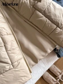 女童休闲束腰背心，秋冬季外套 - 卡其色 - 查看 5