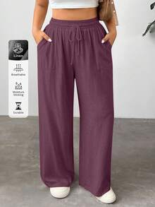 EURMUSE Quần cạp rút màu trơn thường ngày cỡ lớn - Màu tím  Violet - Xem 7