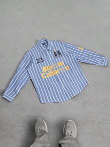 Manfinity Sporsity Casual Loose Fit Long Sleeve Button-Up Shirt For Men, For Fall