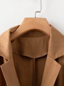 Franclia 简约V领二合一修身连衣裙，商务休闲 - 棕色 - 查看 4