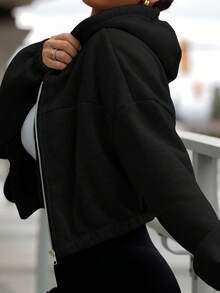 SAYEHFBABY Chaqueta con capucha y cremallera informal para mujer, otoño - Negro - Ver 3