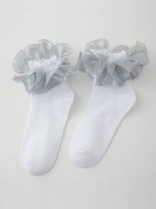 ROMWE Kawaii 2 Pairs Silver Lace, White Lace, Ruffle Trim, Frill Edged - Multicolor - View 4