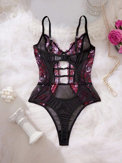 Seduluxe 1pc Verleidelijke Lingerie Bloemen Geborduurde Mesh Bodysuit view 2