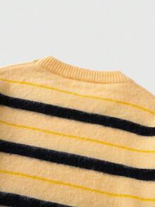 ROMWE MEN Casual Men's Striped Knit Sweater, Loose Cropped Fit, Fall Winter - Yellow - View 4