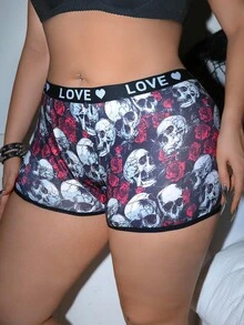 AltCore 1 szt. Damskie bokserki w dużych rozmiarach z nadrukiem czaszki, bokserki na Halloween dla kobiet, bokserki damskie, bokserki z nadrukiem czaszki