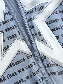 Girlism 少女星形图案银蓝色连帽运动衫和工装裤运动套装，百搭 - 藍色 - 查看 4