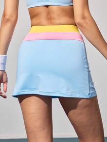 CourtClass Women's Contrast Color High Waist Casual Fitness Sports Mini Skirt - Multicolor - View 2