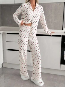 EURMUSE Bộ đồ ngủ mặc nhà thoải mái 2 món bằng cotton dành cho nữ có nút cài và họa tiết hoa - trắng - Xem 3