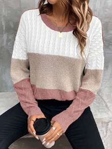 EURMUSE Casual Color Block Raglan Loose Knit Sweater For Women - Multicolor - View 3