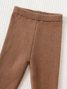 Cozy Pixies 2pcs Baby Boy/Girl Cartoon Bear Jacquard Pattern Crew Neck Long Sleeve Sweater Set With Elastic Waist Pants,In Fall/Winter Brown Baby Clothes Baby Boy Sweater Set Woodland Baby Clothes Baby Bear Outfit Neutral Baby Clothes Unisex