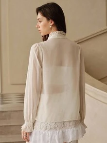 Savoree Women's Elegant Handmade Floral Collar Decorative Loose Lightweight Long Sleeve Shirt, Autumn Winter,Long Sleeve Tops