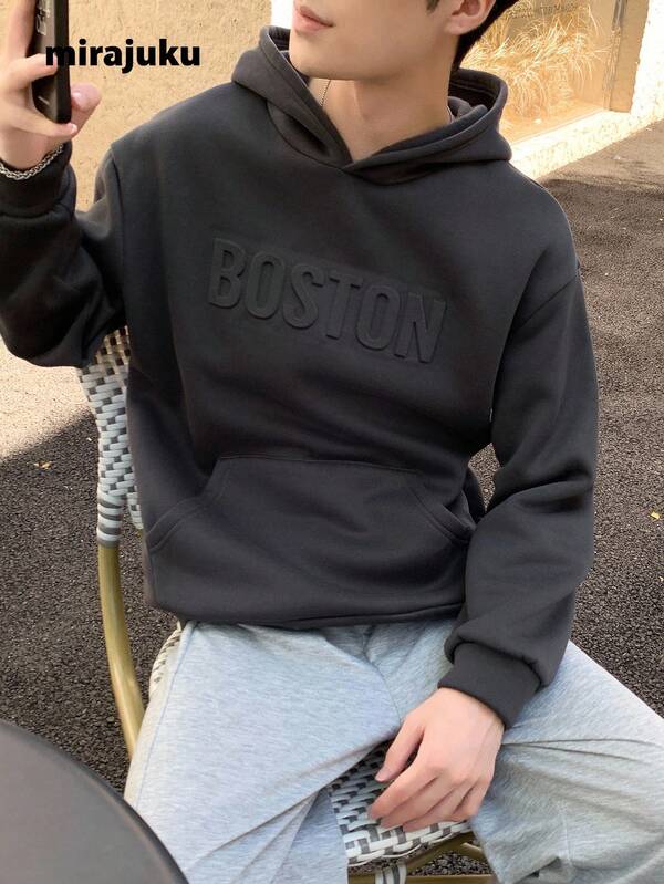 Lässiger College-Stil Kapuzenpullover für Teenager Jungen mit geprägtem Buchstaben-Design, geeignet für College, Lässig, Sportbekleidung