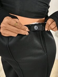 SHEIN 孕妇可调节腰部保暖内衬宽松休闲运动裤 - 黑色 - 查看 5