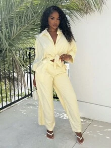 Alexandranx 2 Stücke Damen lässiges gestreiftes, weites Oberteil und hochgegürtete, weite Hose Set