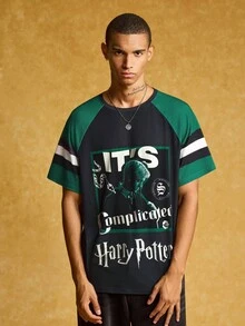 HARRY POTTER X SHEIN 男式拼色字母与人物图案圆领短袖 T 恤 - 彩色 - 查看 3