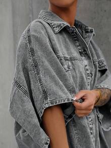 SAYEHFBABY Women's Casual Denim Jumpsuit For Traveling - Light Grey - View 5