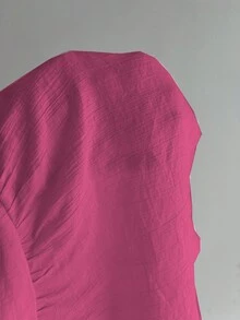 Chiquease Áo hai dây vải xếp ly màu hồng dễ thương cho nữ, mùa hè - Màu Hồng Tươi - Xem 3