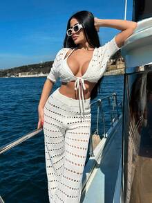 EURMUSE Women Cover Up With Hollow Out For Summer - Cream - View 5