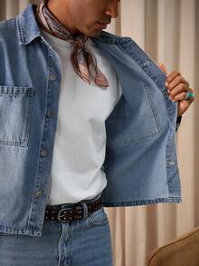 RivetRise 男士浅蓝色牛仔两件套，休闲宽松夹克和阔腿牛仔裤，男友和丈夫，秋季服装