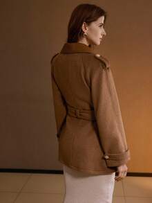 MOTF PREMIUM WOOL DOUBLE BREASTED BELTED OVERCOAT , FALL WINTER - Camel - View 4