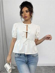 Rafferiza 女式開衫，泡泡袖襯衫，女式襯衫配蝴蝶結腰帶