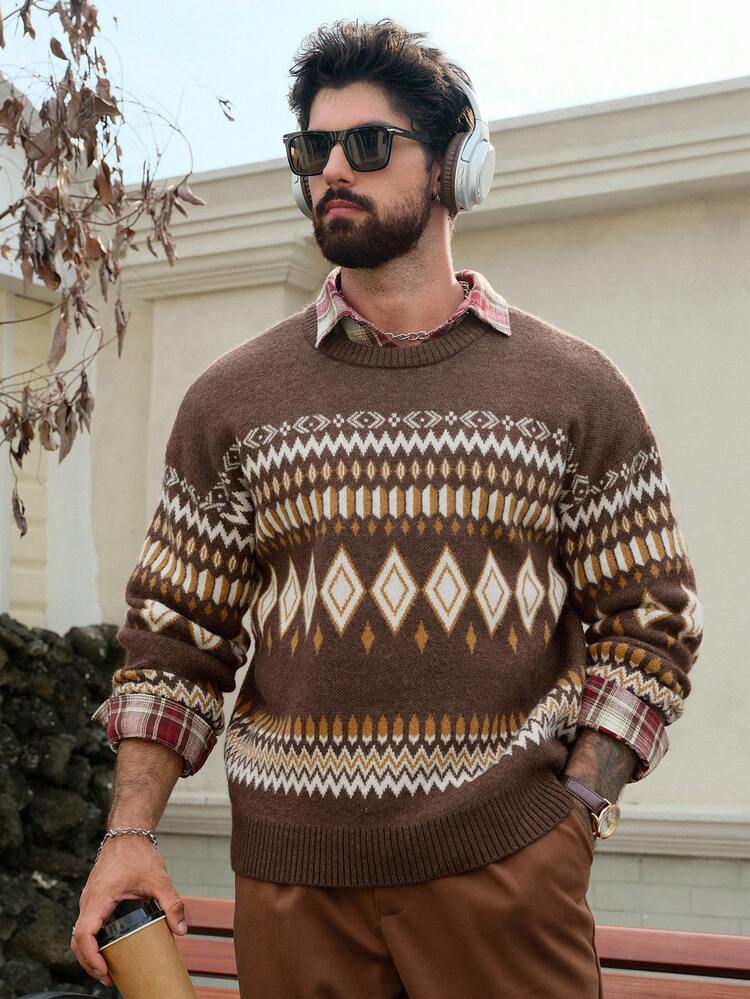 Men's Autumn Multicolor Fair Isle Jacquard Knit Sweater
