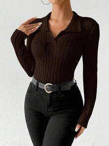 Rafferiza Áo len dệt kim dài tay ôm dáng thanh lịch dành cho nữ, Thu/Đông - Rỉ Nâu - Xem 3