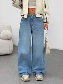EURMUSE JEAN TAILLE BASSE STYLE CASUAL JAMBE ÉVASÉE - Jean bleu - Voir 5