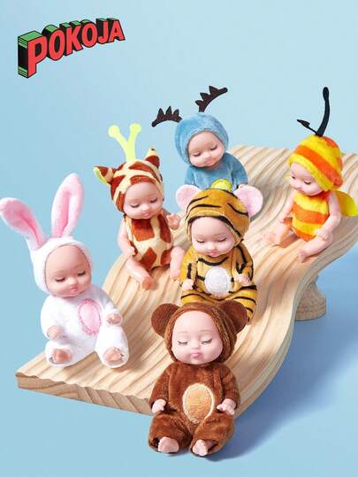 1 件 & 6 件迷你重生婴儿娃娃套装：可水洗逼真婴儿娃娃，配有动物衣服，适合男孩女孩幼儿和儿童，女婴玩具，婴儿娃娃，婴儿娃娃，玩具>儿童娃娃，娃娃玩具，兔娃娃