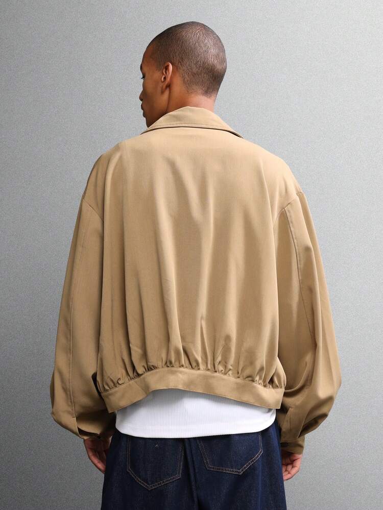 Cropped Canvas Jacket With Button Front Collar