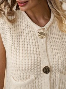SHEIN Clasi Women's Solid Color Metal Single-Breasted Casual Vest Cardigan In Fall/Winter - Multicolor - View 4