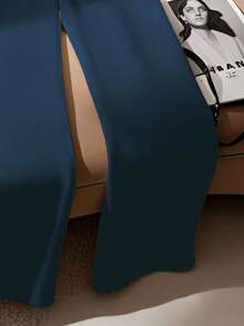 SHEIN PETITE Quần ống đứng thanh lịch màu trắng dành cho nữ, thích hợp khi đi làm - Màu xanh hải quân - Xem 3