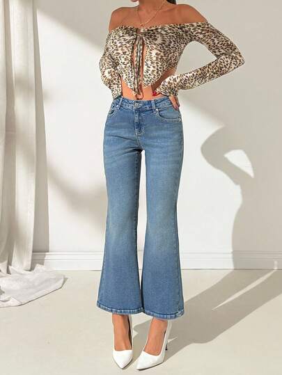 EURMUSE Women's Low Waist Pocket Flare Casual Versatile Jeans