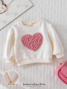 Cozy Pixies 女婴心形图案针织柔软圆领长袖套头衫