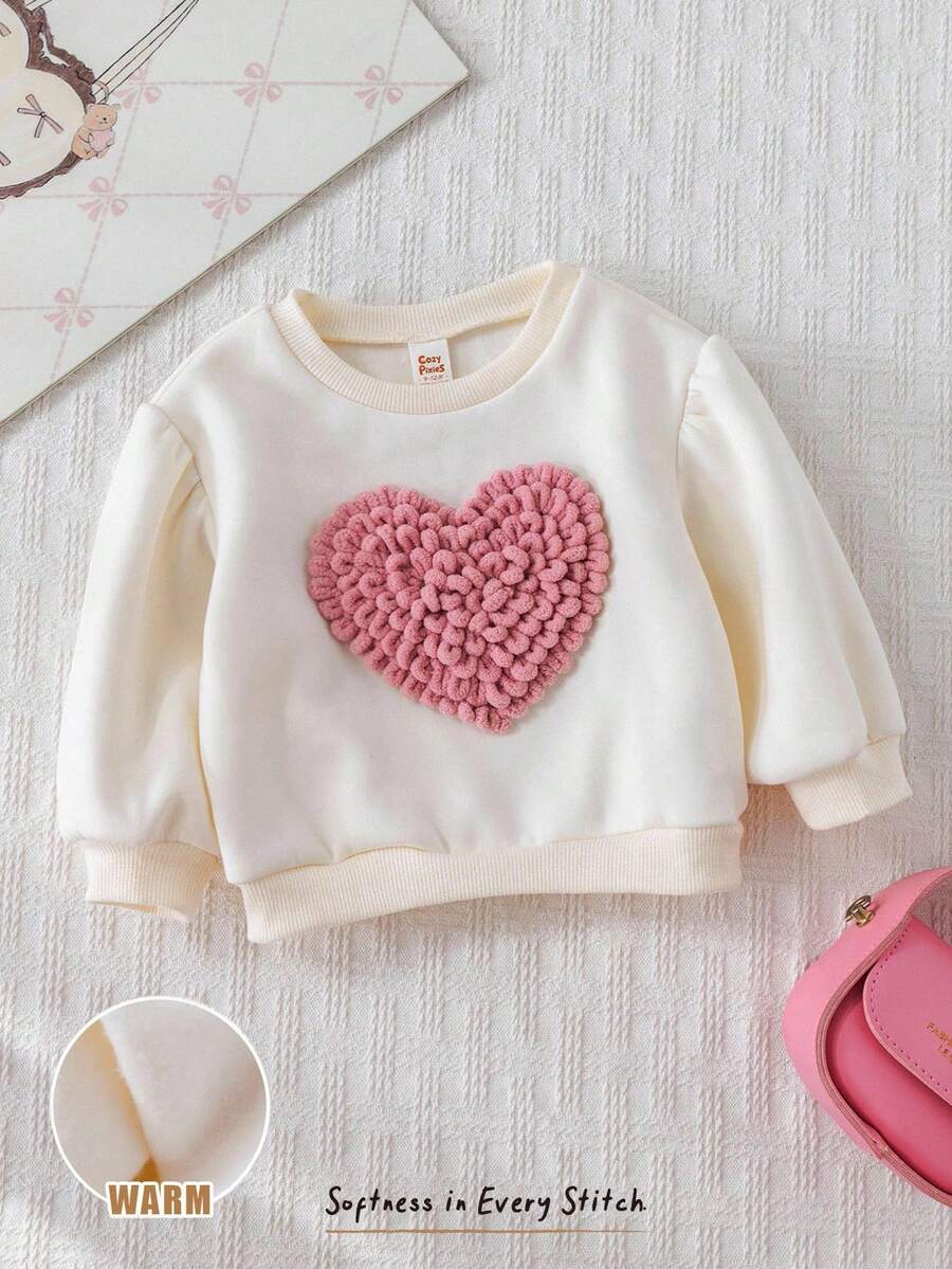 Cozy Pixies 女婴心形图案针织柔软圆领长袖套头衫