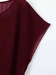 Franclia Plus Size Casual Flared Shoulder Sleeve Shirt, Spring/Summer Dark Red Blouse Maroon Top Wine Red Top Burgundy Top Women Elegant Top - Burgundy - View 4