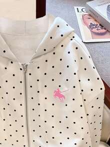 Franclia Áo nỉ có mũ in họa tiết chấm bi thường ngày dành cho nữ, Thu/Đông - trắng - Xem 4
