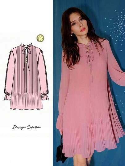 S.W.Smiley x MOTF PREMIUM CHIFFON TIE NECK PLEATED DRESS