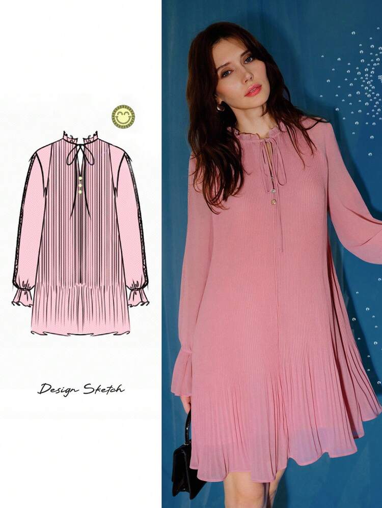 S.W.Smiley x MOTF CHIFFON TIE NECK PLEATED DRESS
