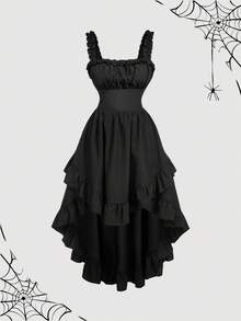 SHEIN MOD Váy dài màu đen không tay xếp nếp phong cách cung điện cổ điển viền bất đối xứng thanh lịch lãng mạn cho nữ, mùa thu, mùa thu, sang trọng, trang phục biểu diễn - màu đen - Xem 7