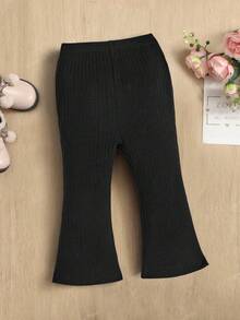 SHEIN Infant/Toddler Casual Solid Color Ribbed Flare Pants Toddler Flare Pants Baby Black Pants Toddler Girl Pants Baby Bell Bottoms Baby Girl Black Pants Fall Winter
