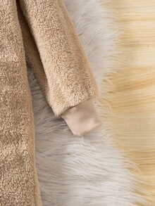 女童可爱兔子羊毛连帽连体裤家居服 - 杏色 - 查看 4