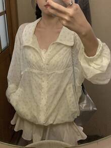 DAZY 女士宽松休闲轻薄印花夹克，秋冬女式外套 - 白色 - 查看 8
