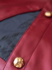 Aveloria Modichic Asymmetrical Metal Buckle Wide Straight Silhouette PU Solid Color Commuter Chic Jacket - Red - View 7