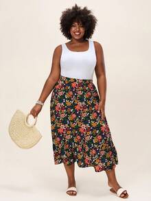 Comfylo Floral Printed Asymmetric Hem Summer Casual Vacation Style Long Skirt With Ruffle Hem Fall Clothes For Women Fall Outfits Women - Multicolor - View 4