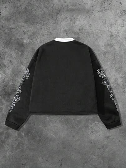 Grunge Punk Men's Loose Fit Long Sleeve Eye Print Polo Shirt, Autumn, For Fall