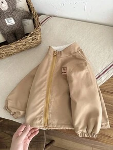 SHEIN Infant/Toddler Unisex Reversible Fleece Jacket, Warm Casual Outerwear For Baby Girls And Boys, 0-3 Years Old, Autumn/Winter Fall