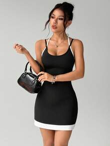 Dewbera Women's Sports Dress With Black & White Contrast, Separate Shorts